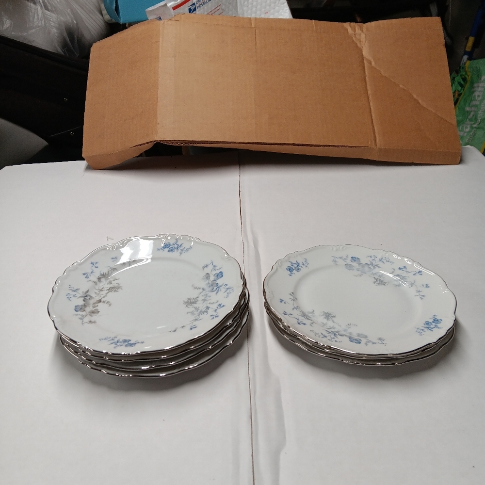 7 Edelstein Bavaria Maria-Theresia Ocean Blue Salad Plates Floral 10"